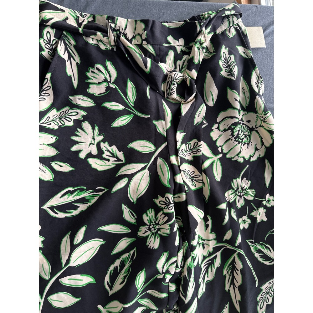 Eliane Rose Floral Wide Leg Belted Pants Black Green White Size Large NWT - Picture 2 of 6